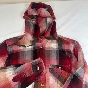 Carhartt Beartooth Flannel Shirt‎ Women Sm 4/6 Hooded Red Plaid Outdoor Shacket